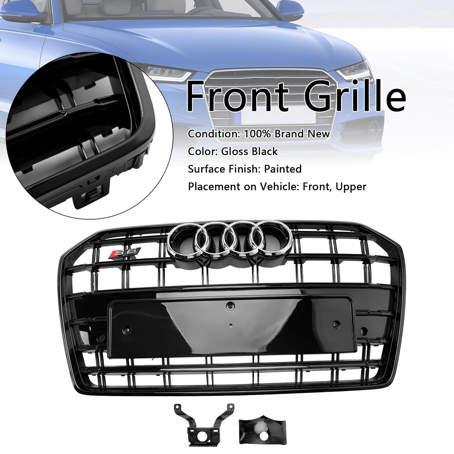 Kühlergrill für die Frontsto?stange, Audi A6, S6, C7, S6-Stil, 2016–2018, Schwarz