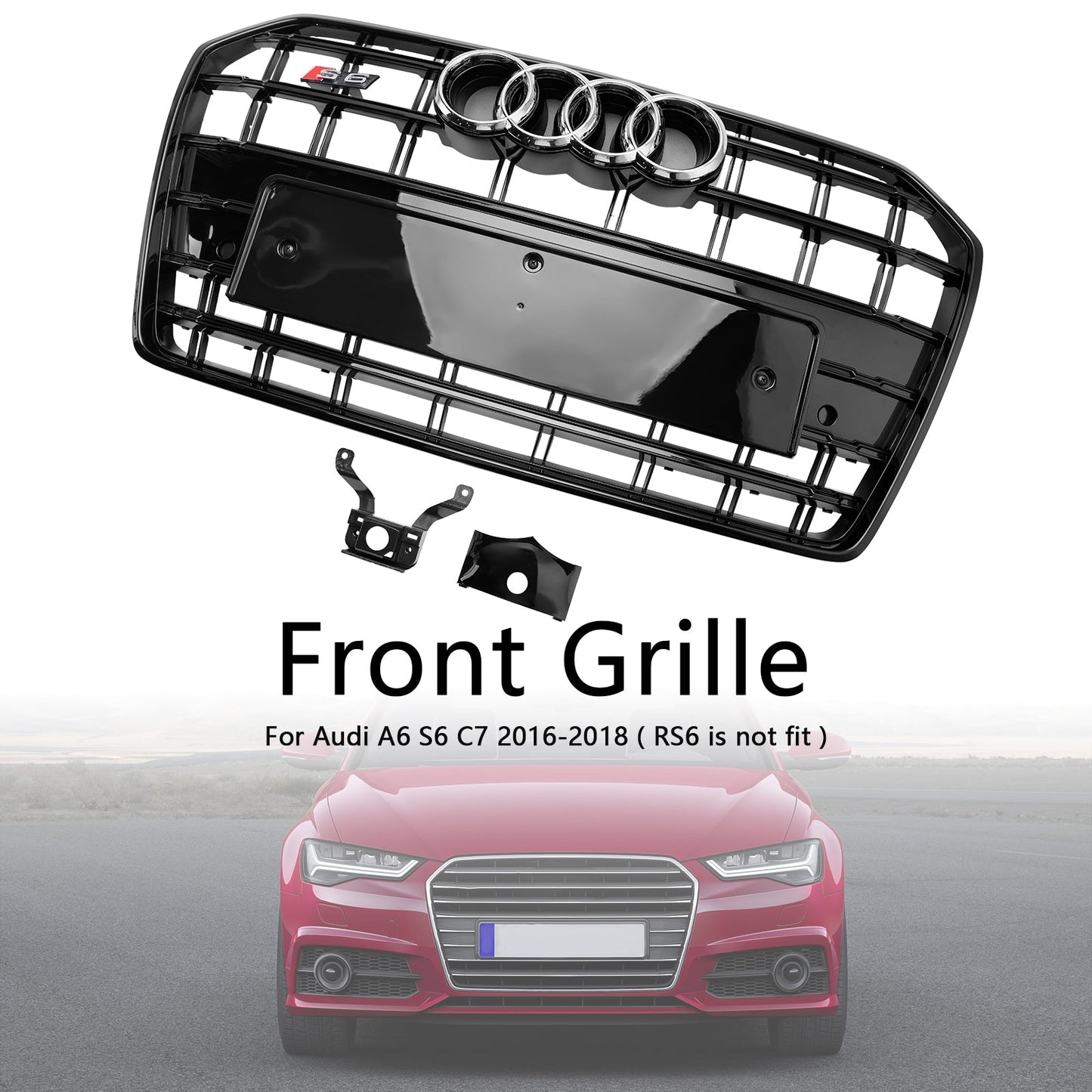 Kühlergrill für die Frontsto?stange, Audi A6, S6, C7, S6-Stil, 2016–2018, Schwarz