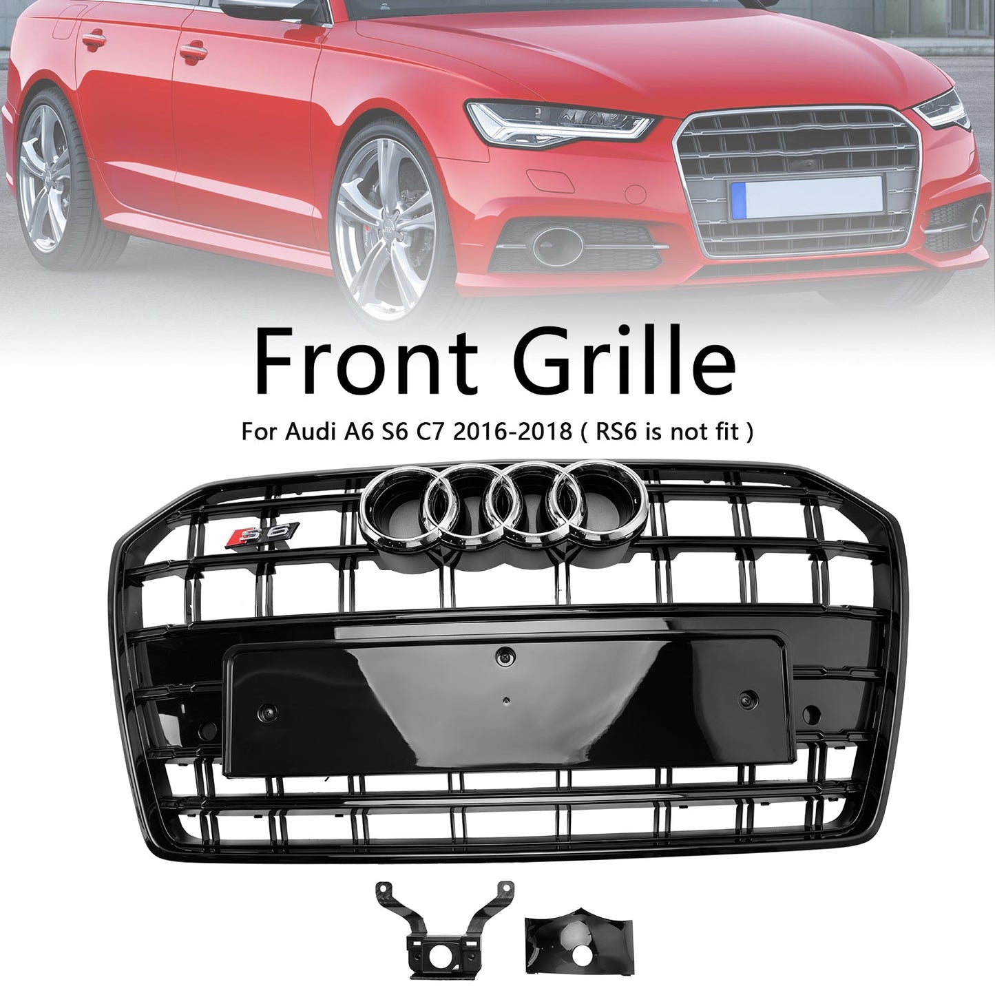 Kühlergrill für die Frontsto?stange, Audi A6, S6, C7, S6-Stil, 2016–2018, Schwarz