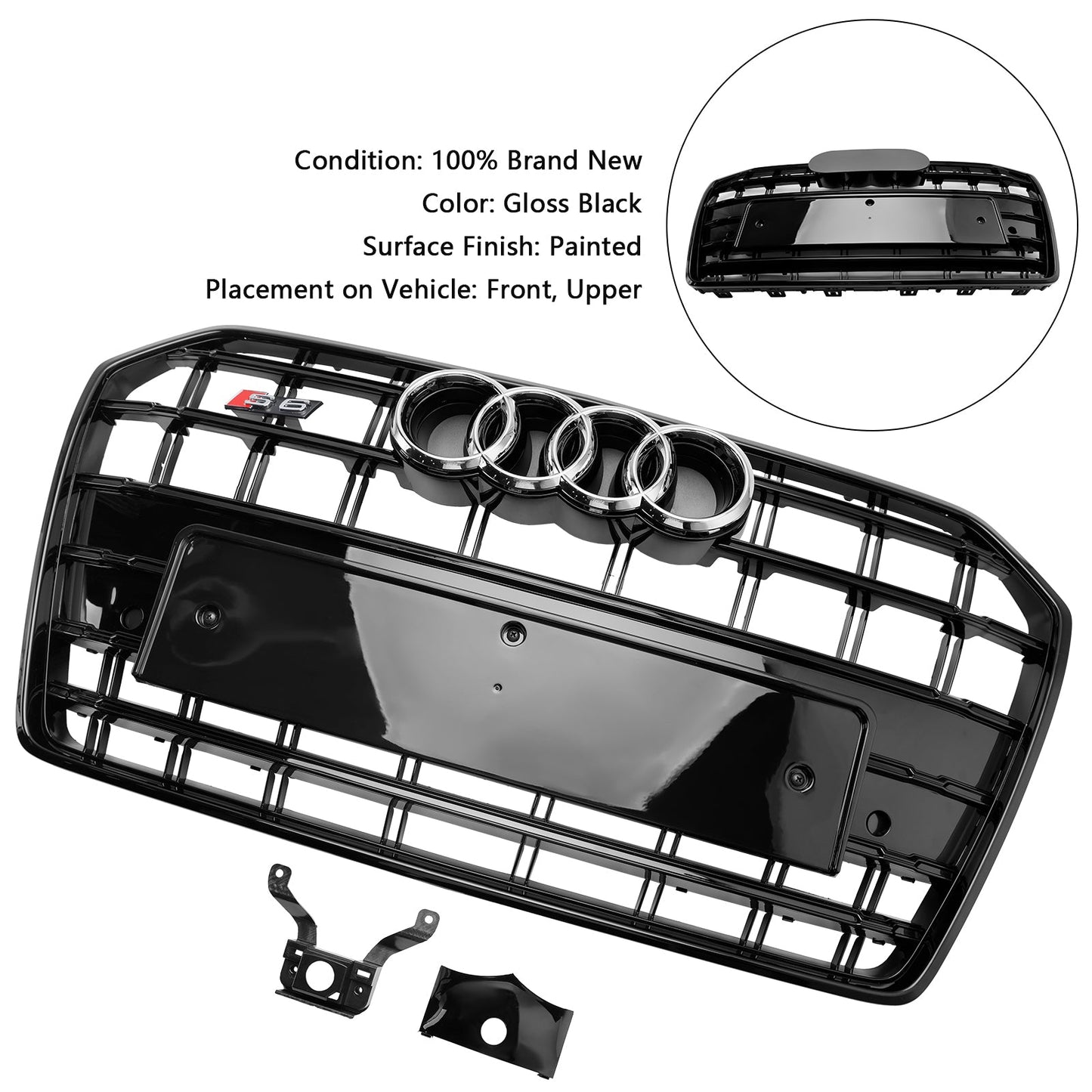 Kühlergrill für die Frontsto?stange, Audi A6, S6, C7, S6-Stil, 2016–2018, Schwarz