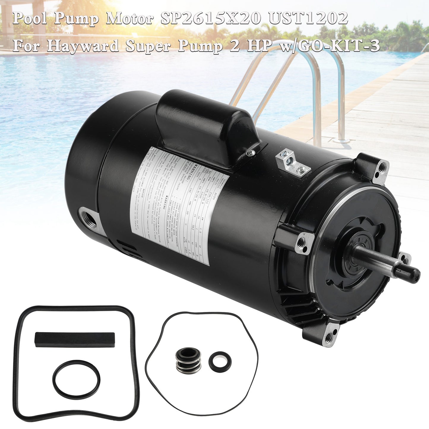 Poolpumpenmotor SP2615X20 UST1202 für Hayward Super Pump 2 HP mit GO-KIT-3