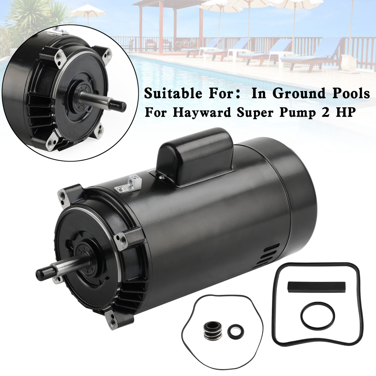 Poolpumpenmotor SP2615X20 UST1202 für Hayward Super Pump 2 HP mit GO-KIT-3