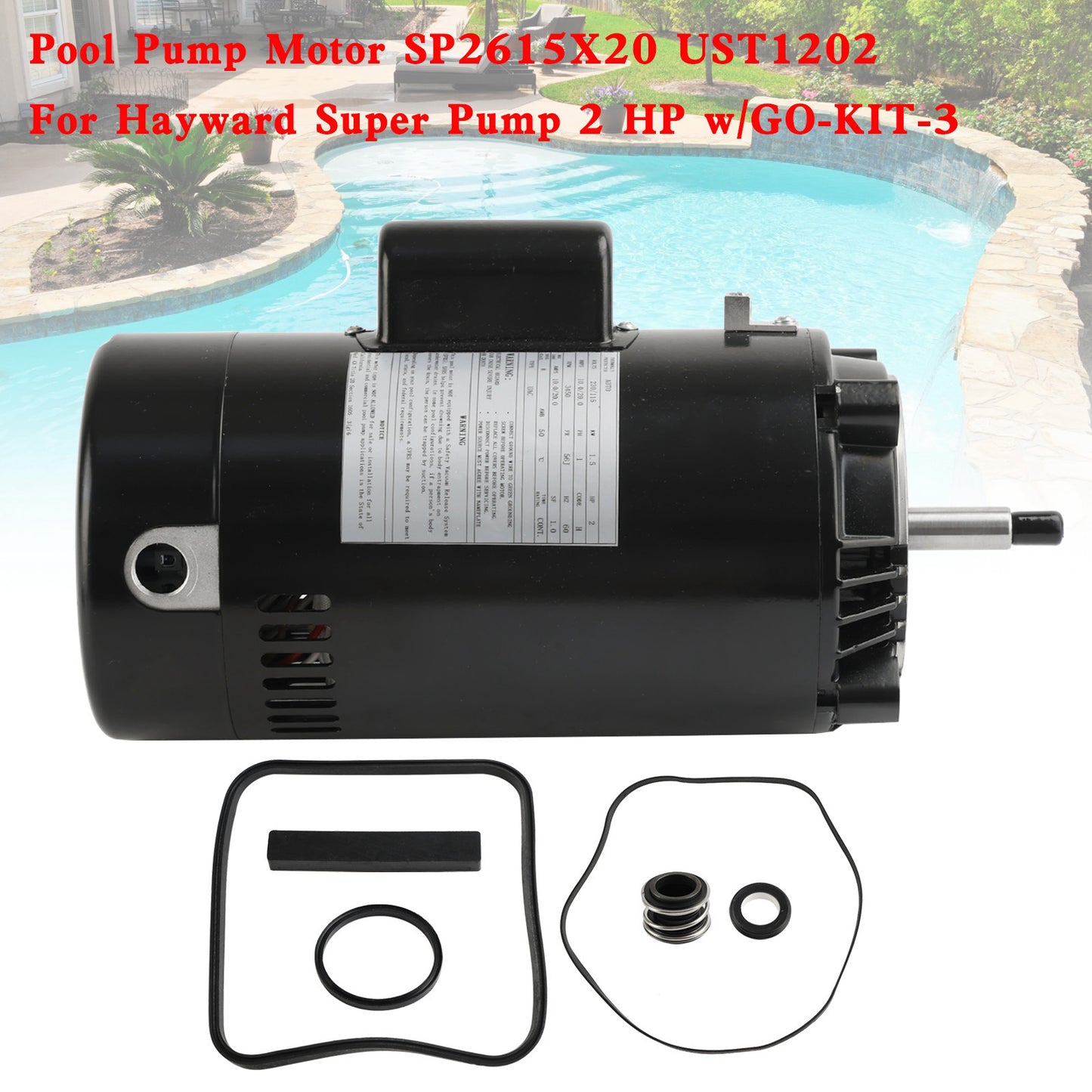 Poolpumpenmotor SP2615X20 UST1202 für Hayward Super Pump 2 HP mit GO-KIT-3