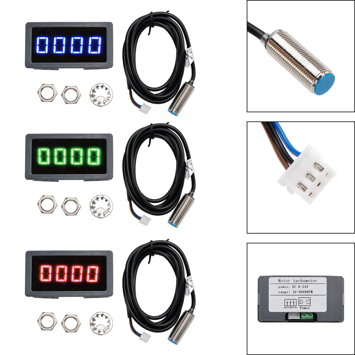 Tachymètre 4 LED Compteur de tours Tach numérique + Capteur de proximité Hall NPN