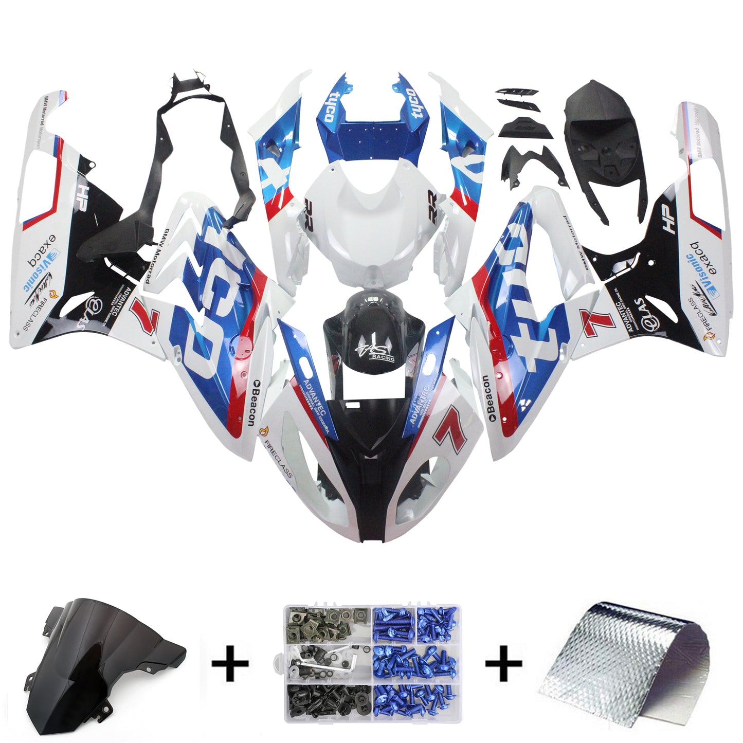 Amotopart 2015-2016 BMW S1000RR Kit de carénage multi blanc et bleu