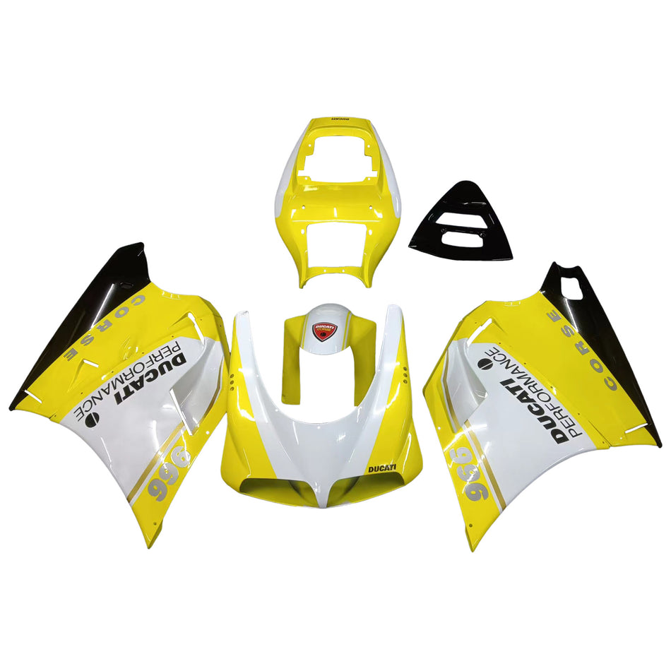 Amotopart Verkleidungsset für Ducati 996 748 1996–2002, Karosserie, ABS  Gelb & Weiß