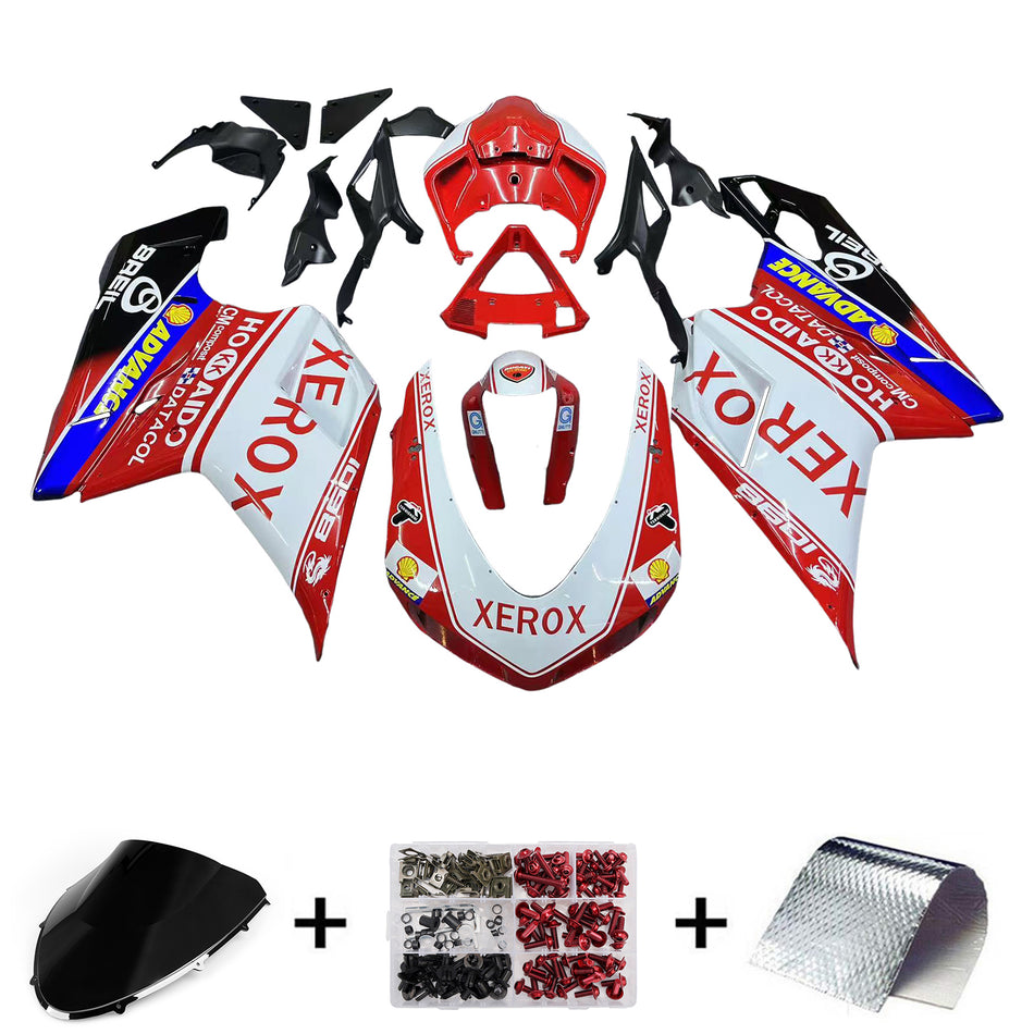 Carénages Amotopart pour 2007-2012 Ducati 1098 1198 848 Rouge-Blanc Xerox Racing Generic