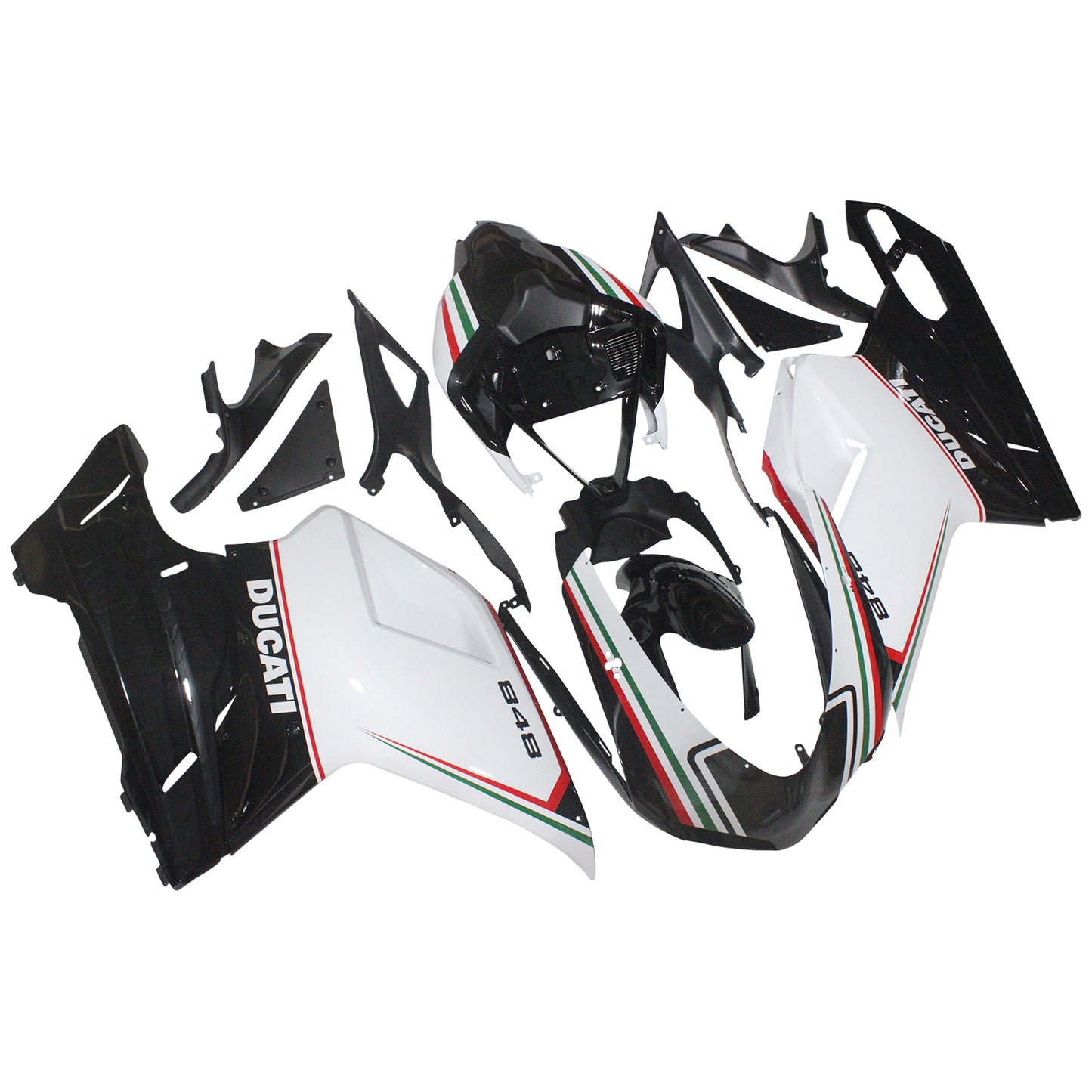 Amotopart Ducati 2007-2011 1098/1198/848 Kit de carénage noir et blanc