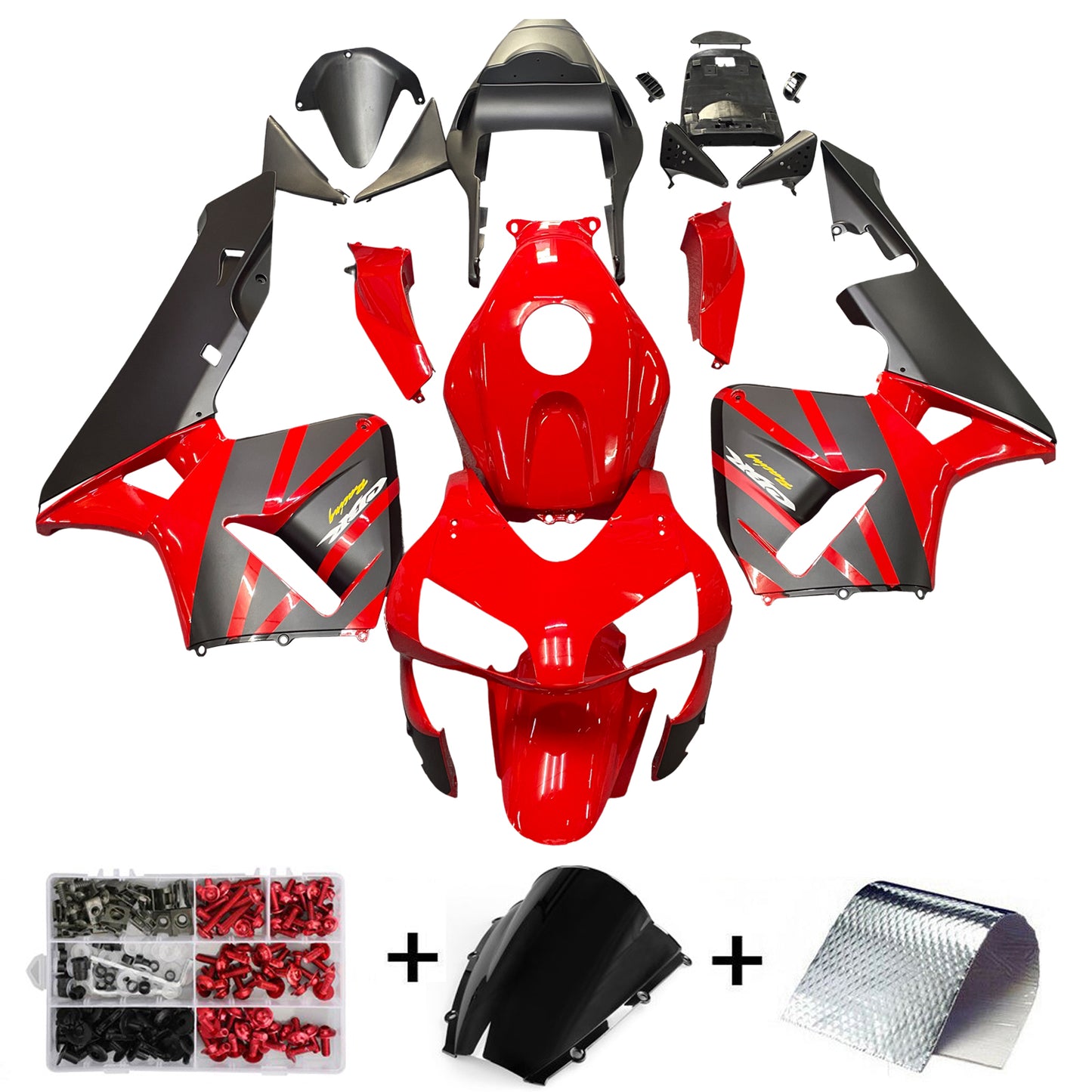 Amotopart 2003 2004 CBR600RR Honda Kit de carénage noir et rouge