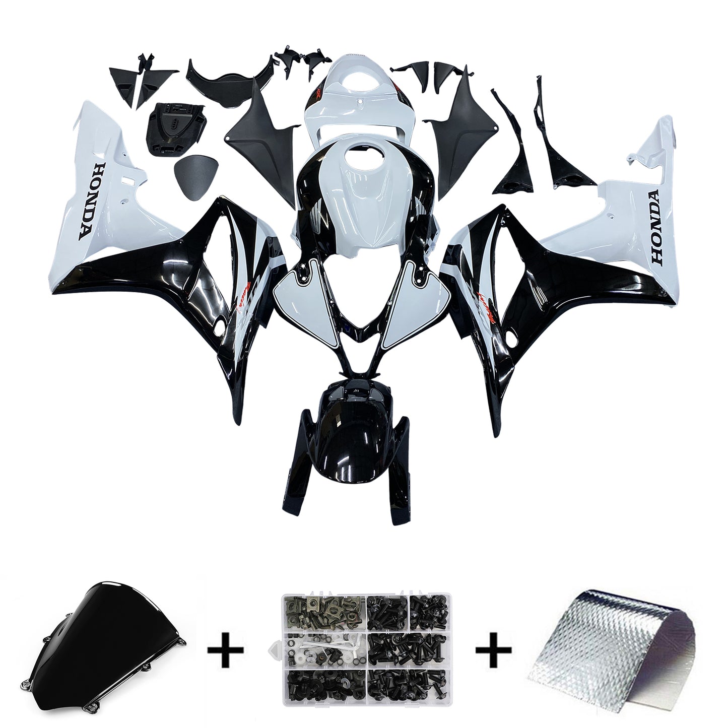 Amotopart Honda 2007-2008 CBR600RR White Black Fearing Kit