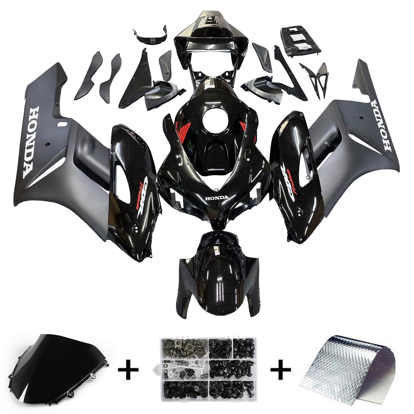 Amotopart-Verkleidungen CBR1000RR 2004-2005 Verkleidung Honda Racing All Black Fearing Kit