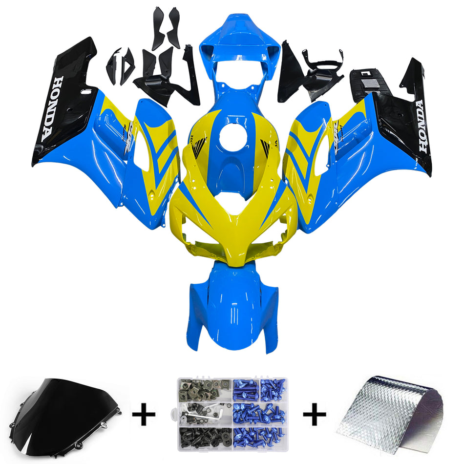 Amotopart Carénages Honda CBR1000RR 2004-2005 Racing Carénage Bleu Jaune Basement Kit