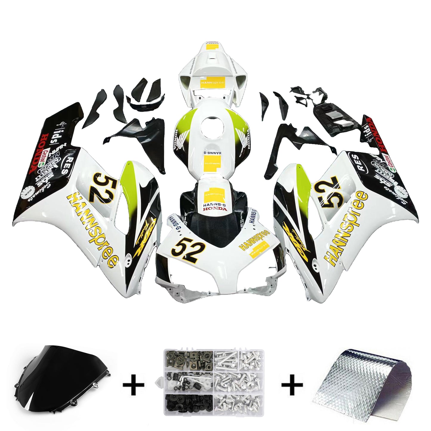 Amotopart-Verkleidungen Honda CBR1000RR 2004-2005 Verkleidung wei? schwarzer Hannspree-Rennspeicher Kit