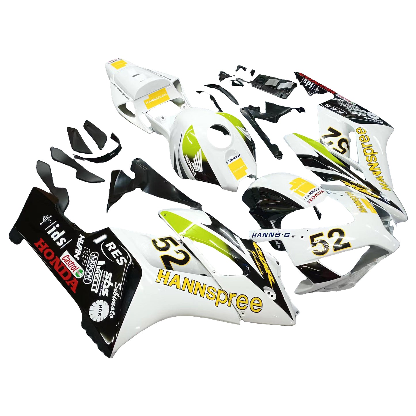 Amotopart-Verkleidungen Honda CBR1000RR 2004-2005 Verkleidung wei? schwarzer Hannspree-Rennspeicher Kit