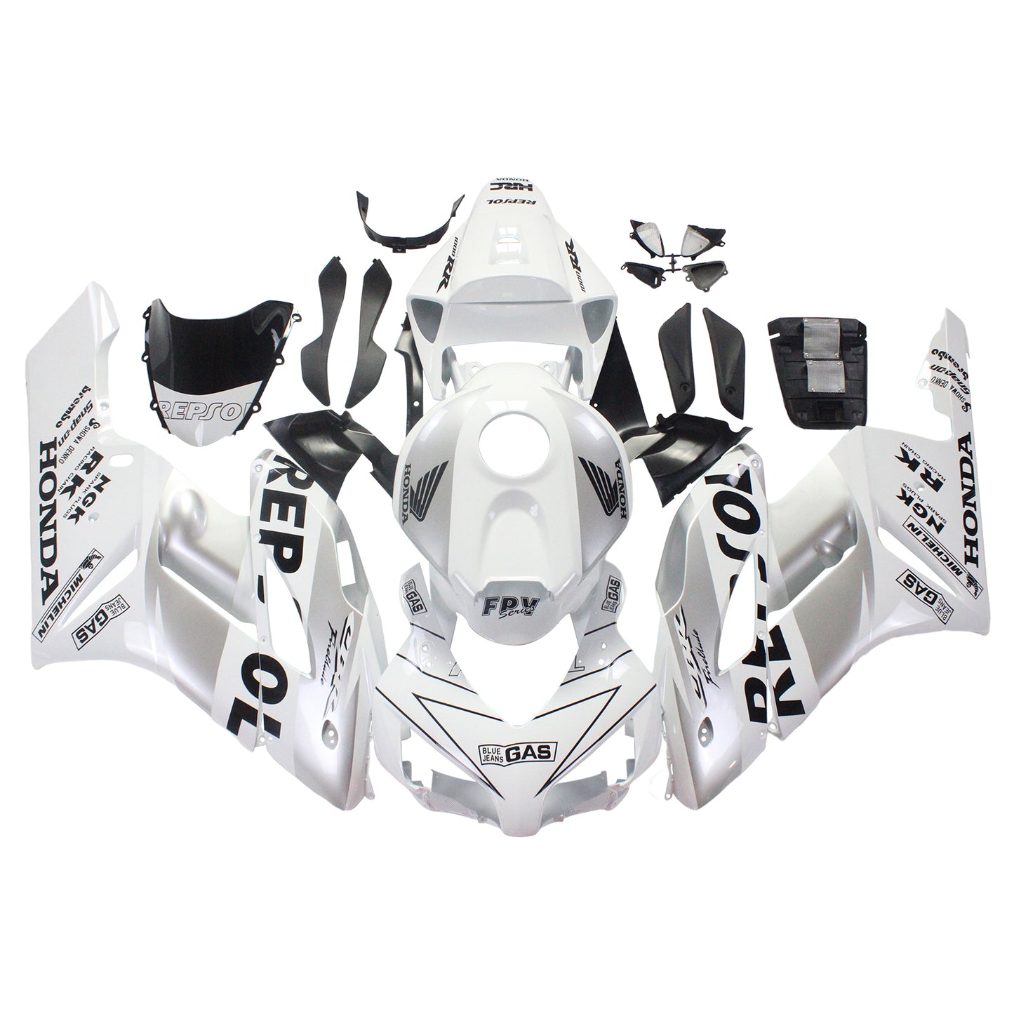 Amotopart Carénage Honda CBR1000RR 2004-2005 Carénage Carénage Blanc Argent Diviseur Carénage Kit