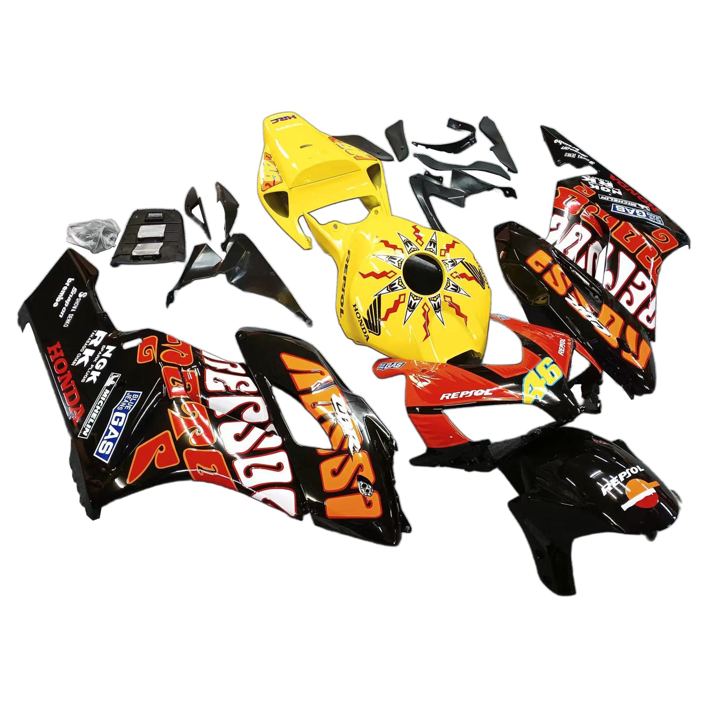 Amotopart-Verkleidungen Honda CBR1000RR 2004-2005 Verkleidung Valentino Rossi Racing Black Yellow Faituring Kit