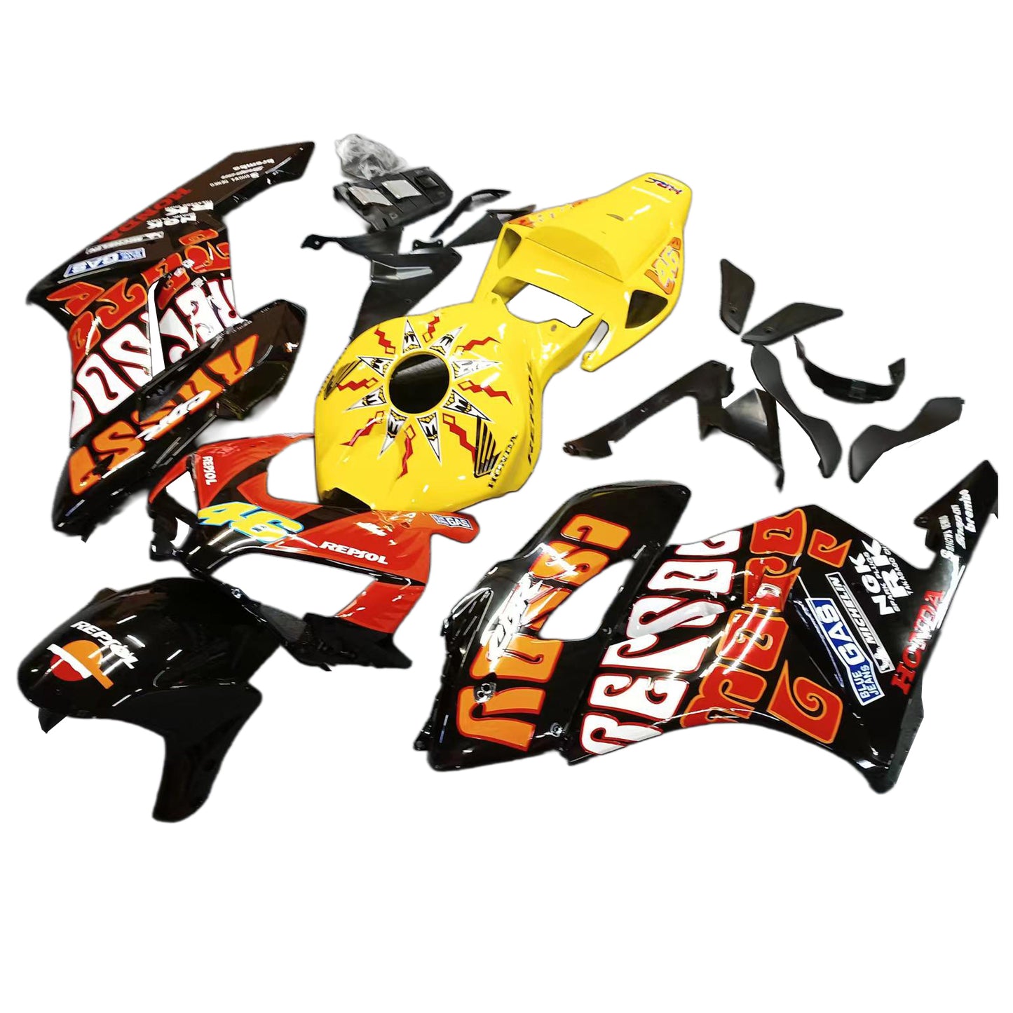 Amotopart-Verkleidungen Honda CBR1000RR 2004-2005 Verkleidung Valentino Rossi Racing Black Yellow Faituring Kit