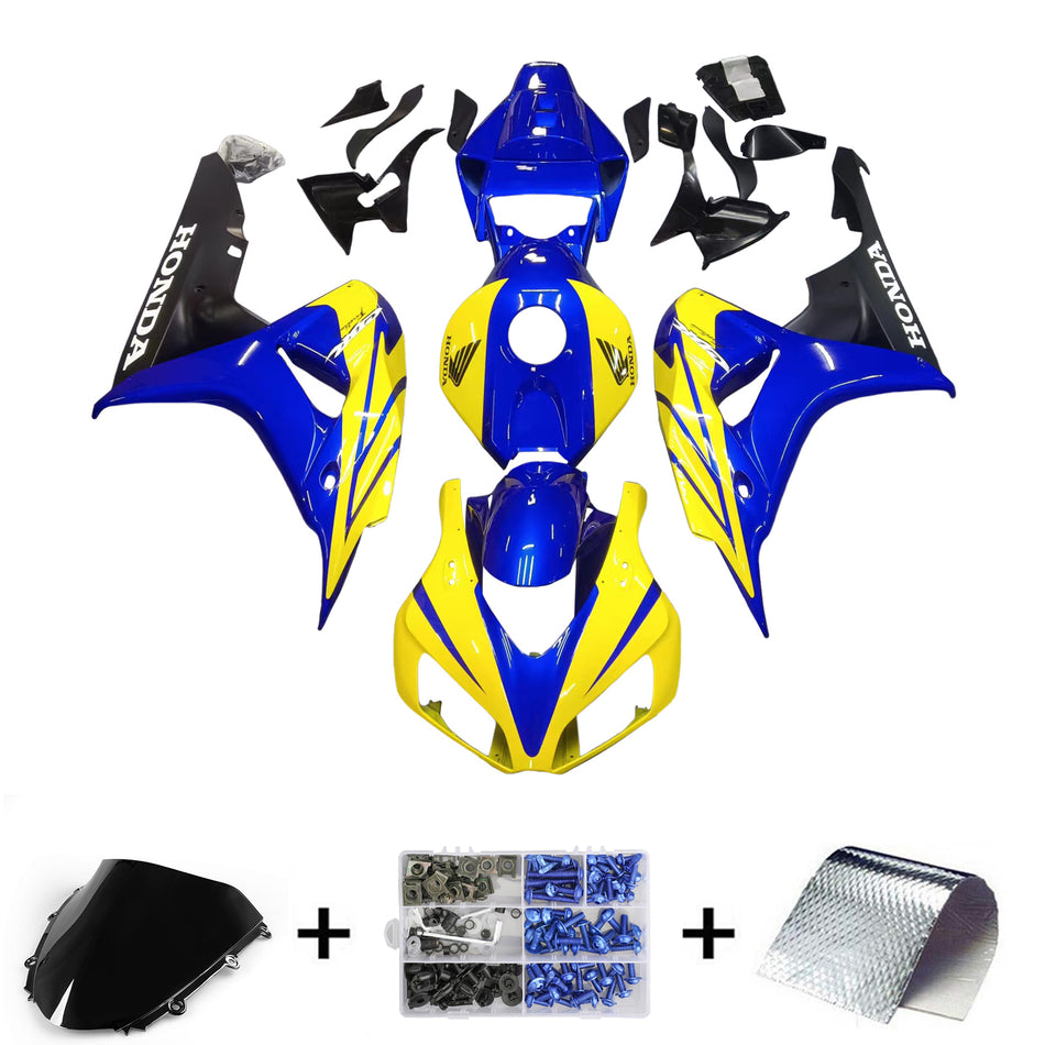 Amotopart Carénages Honda 1000RR 2006-2007 Carénage CBR Racing Bleu Jaune Trigger Kit
