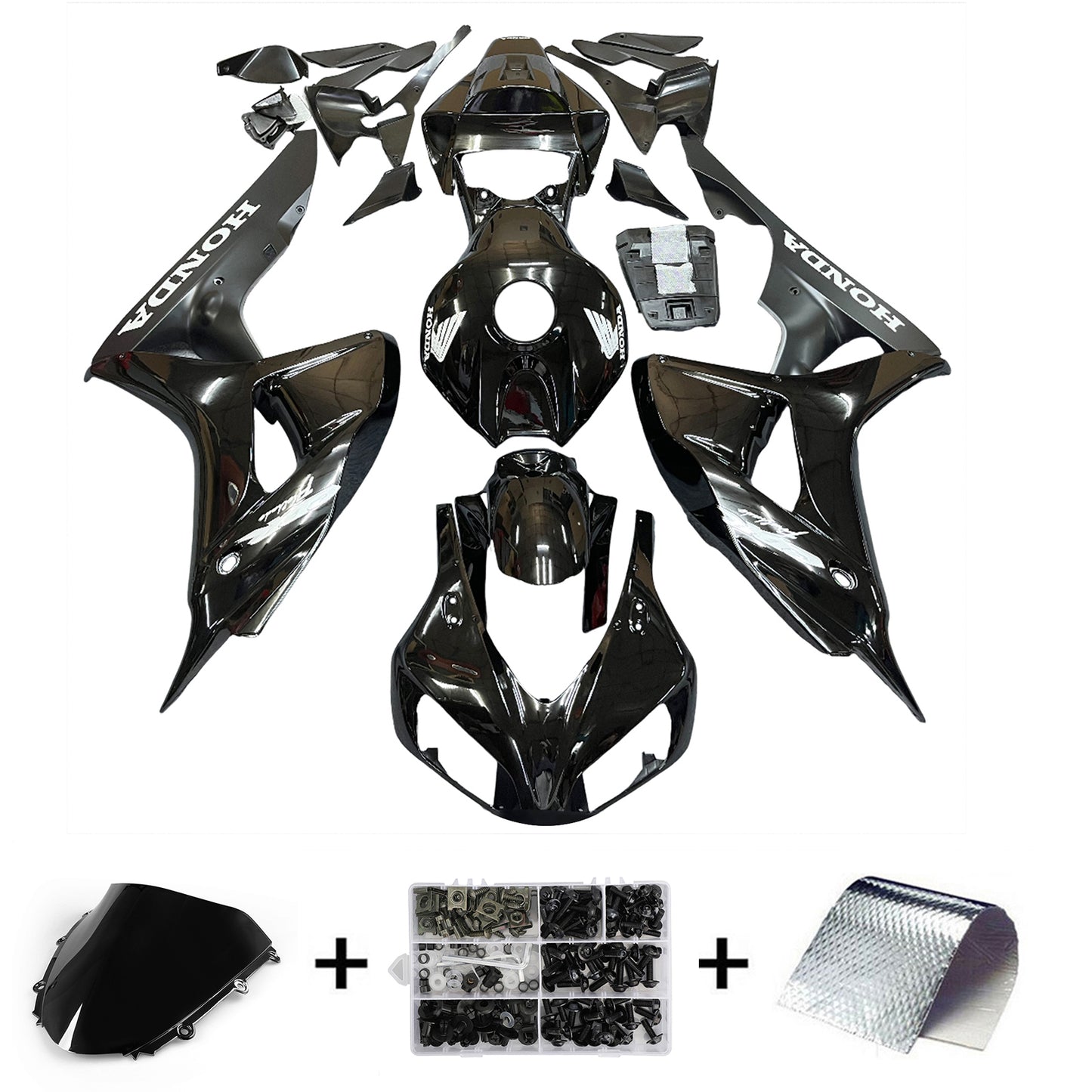 Amotopart-Verkleidungen Honda 1000RR 2006-2007 Verziehung CBR Racing All Black Fearing Kit