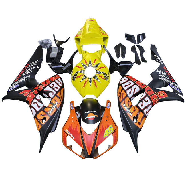 Amotopart-Verkleidungen Honda CBR1000RR 2006-2007 Verkleidung Valentino Rossi Racing Black Yellow Abkehre Kit