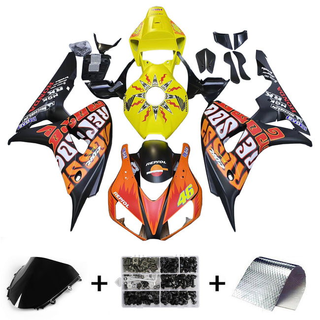 Amotopart-Verkleidungen Honda CBR1000RR 2006-2007 Verkleidung Valentino Rossi Racing Black Yellow Abkehre Kit