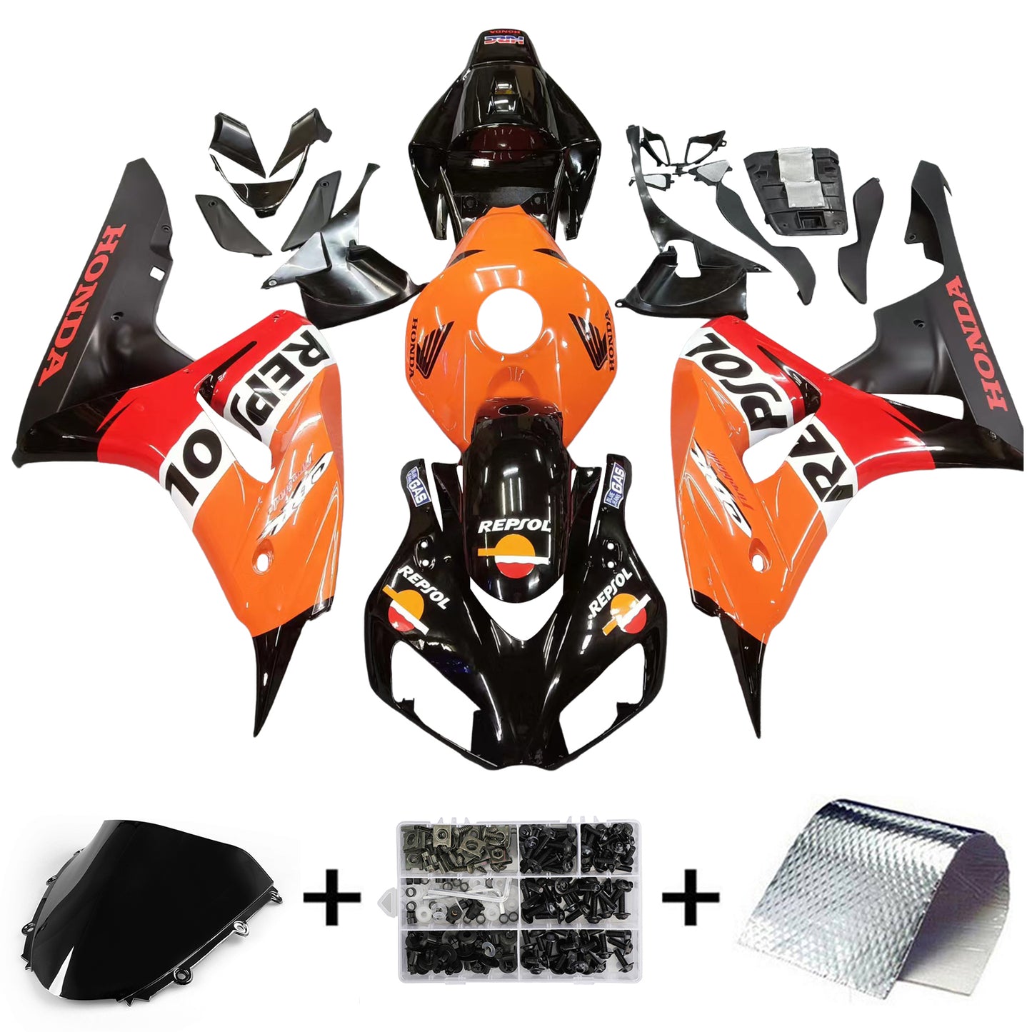 Amotopart 2006-2007 Honda CBR1000 Carénage Orange &amp; Noir Kit