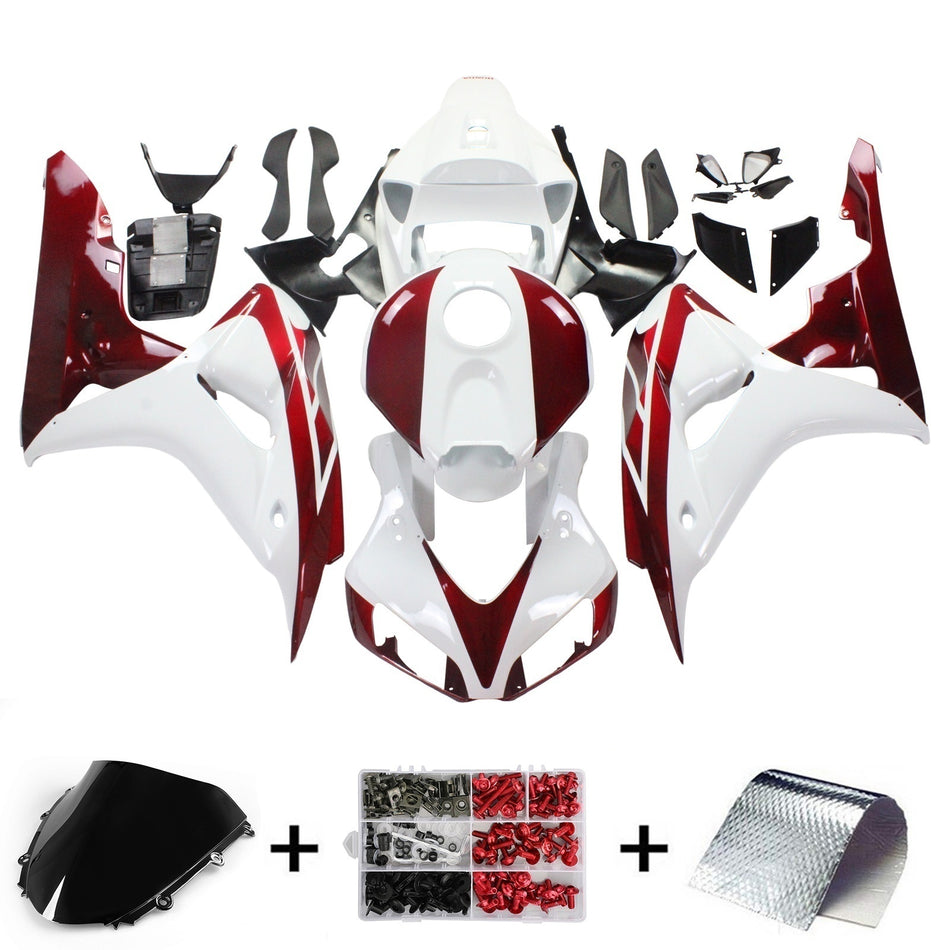 Amotopart-Verkleidungen Honda CBR1000RR 2006-2007 Verkleidung White & Cherry Red Honda Racing Abzugskit