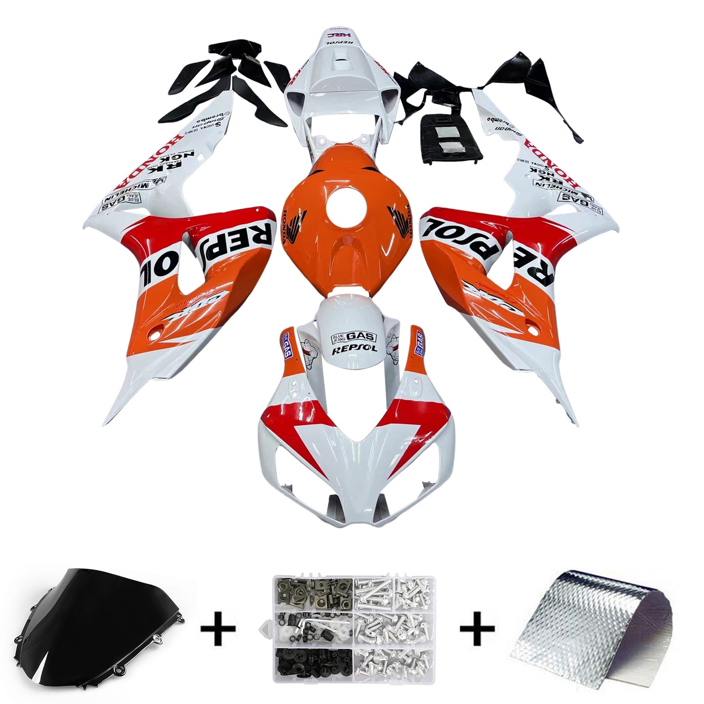 Amotopart-Verkleidungen Honda CBR1000RR 2006-2007 Verkleidungsverkleidung White Orange Repsol Racing Abzugskit