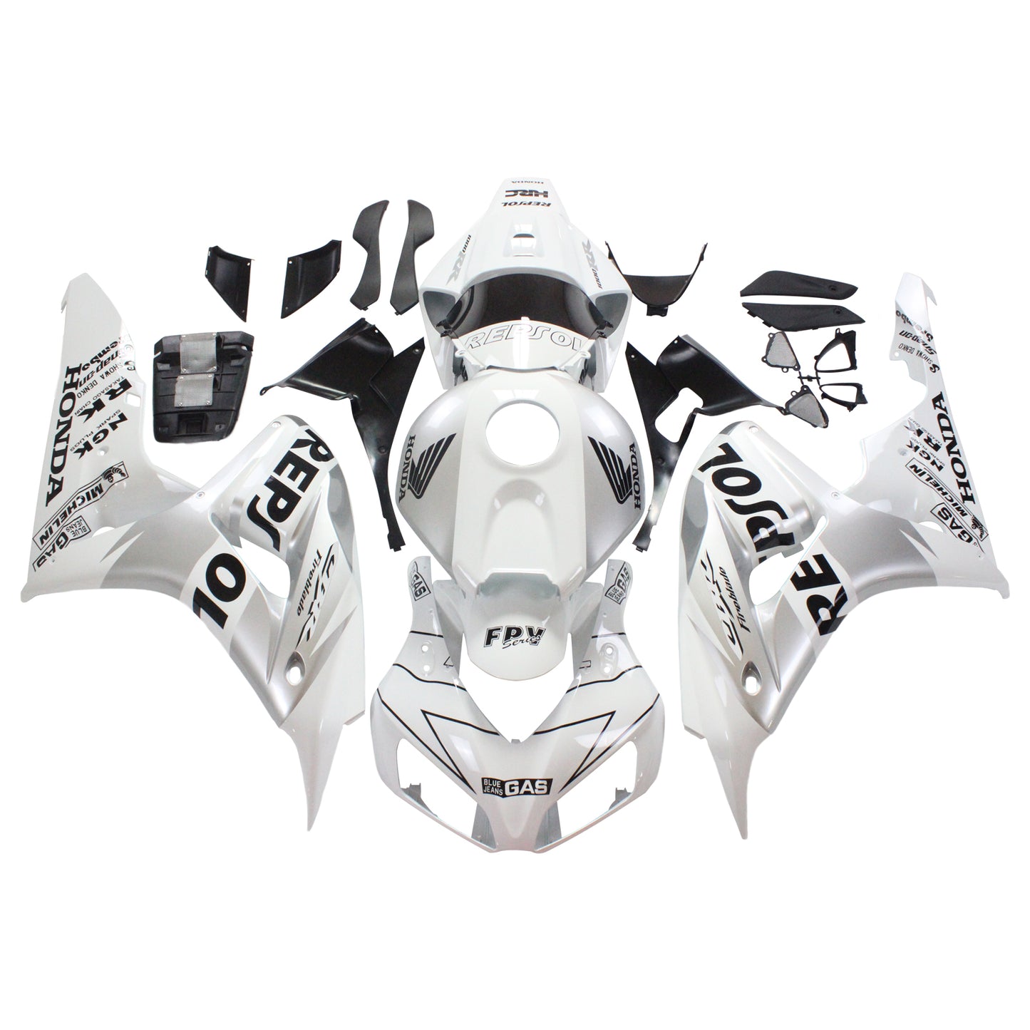 Amotopart Carénage Honda CBR1000RR 2006-2007 Carénage Blanc &amp; Argent Repsol Racing Accessing Kit