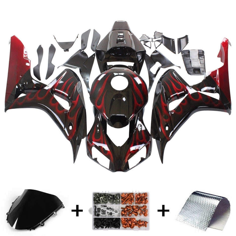 Amotopart Favoritings Honda CBR1000RR 2006-2007 Abzug Flamme Rennsport Black & Red Faites Kits Kit