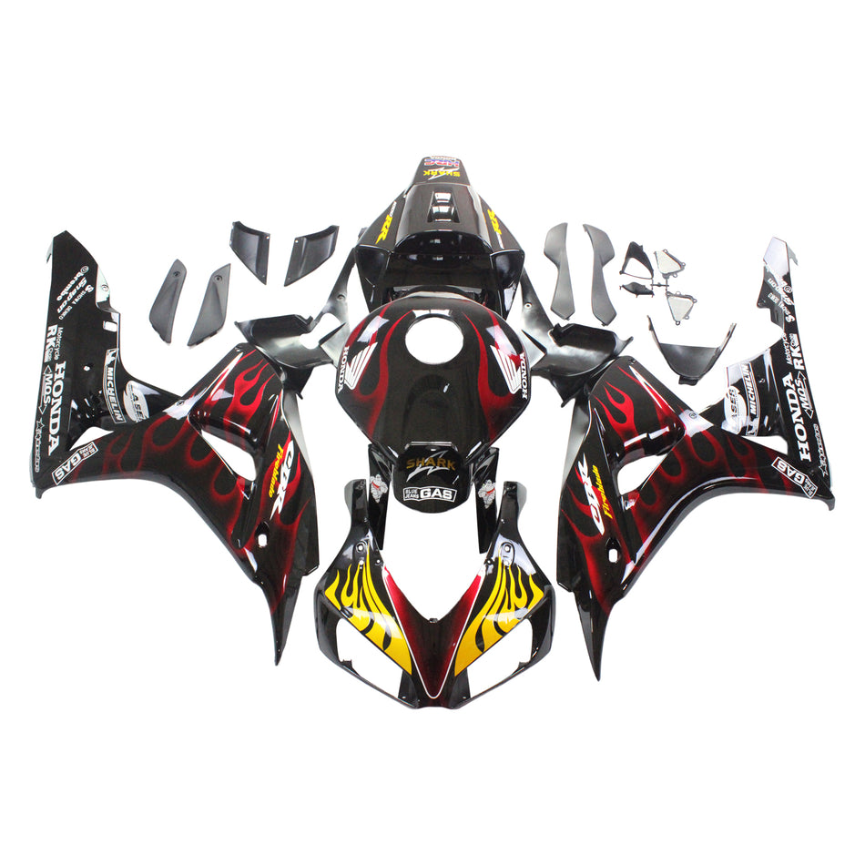 Amotopart Carénages Honda CBR1000RR 2006-2007 Trigger Flame Shark Racing Kit de finition noir et rouge