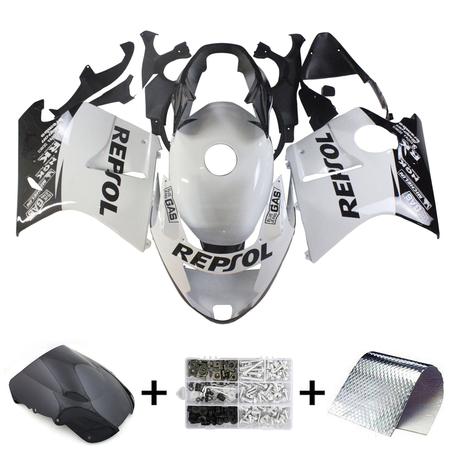 Amotopart Honda CBR1100XX SuperBlackBird 1996–2007 Verkleidungsset, Karosserie, ABS