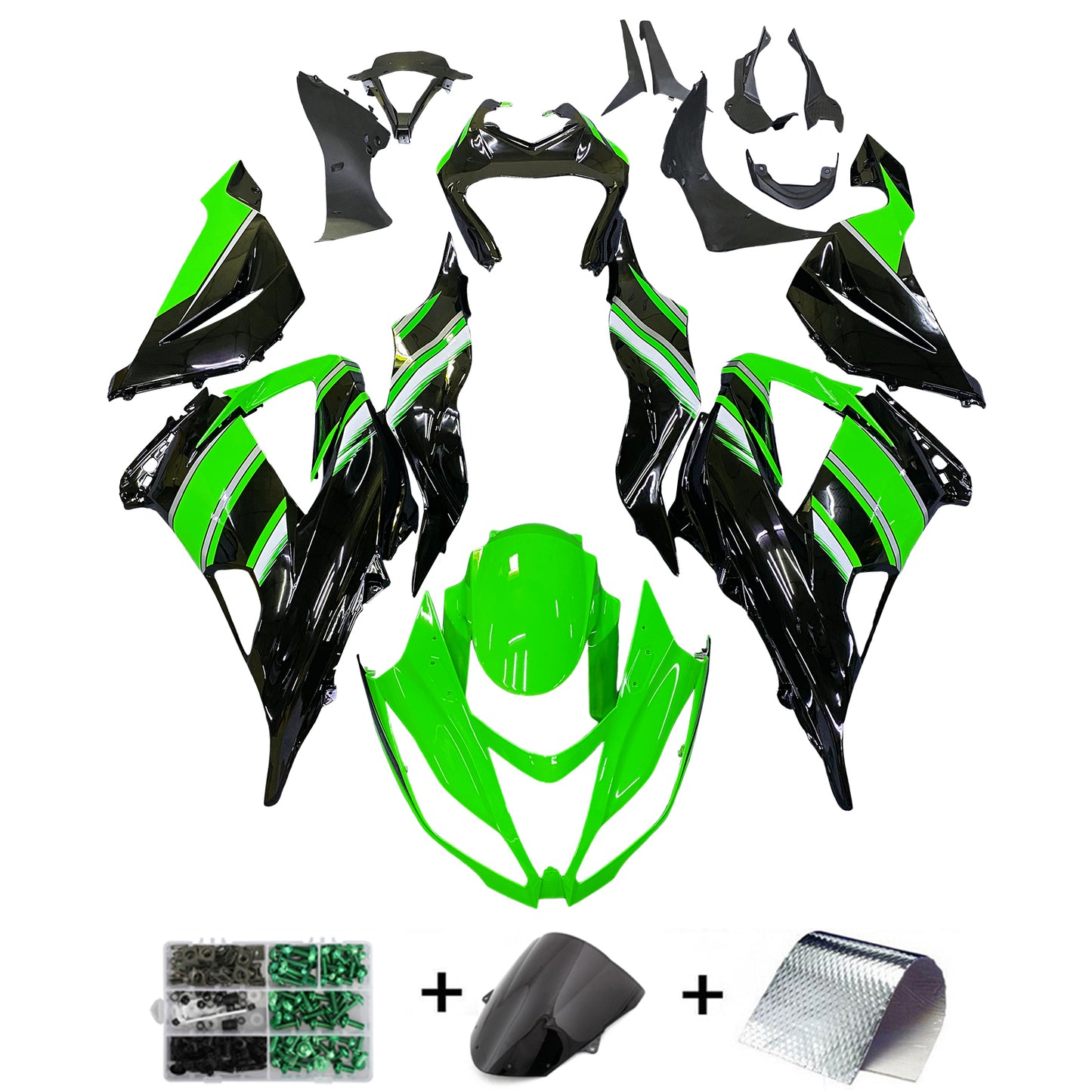 Amotopart Kawasaki ZX6R 2013-2018 Kit plastique d'injection vert de cryptage avec kit de boulons