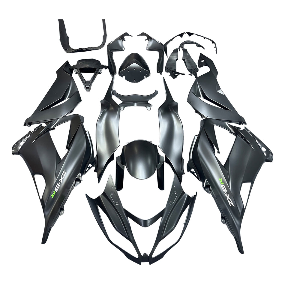 Amotopart Kawasaki ZX6R 13-18 Verkleidung Matt Schwarz mit Bolzeninjektion Kunststoff Kit