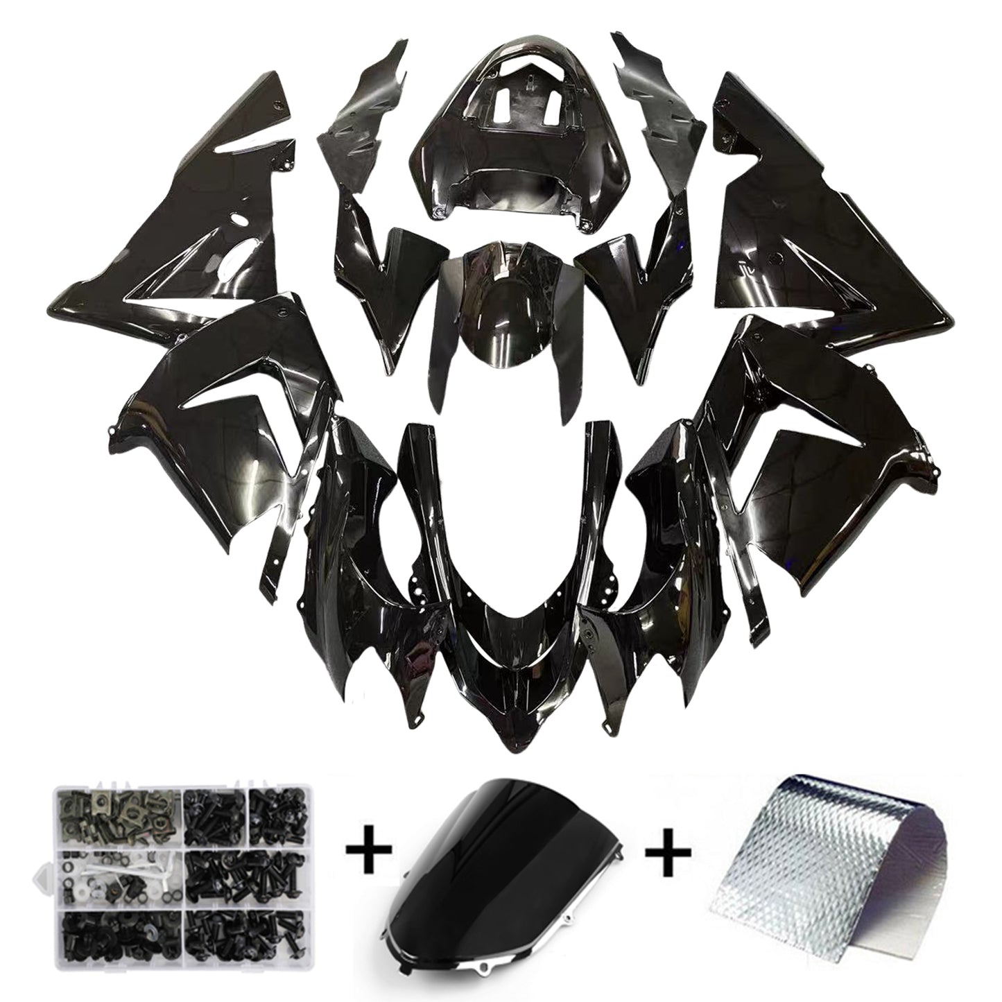 AMOTOPART Warp Injection Plastique Kit Noir Brillant Fit Pour Kawasaki ZX10R 04-05 Générique