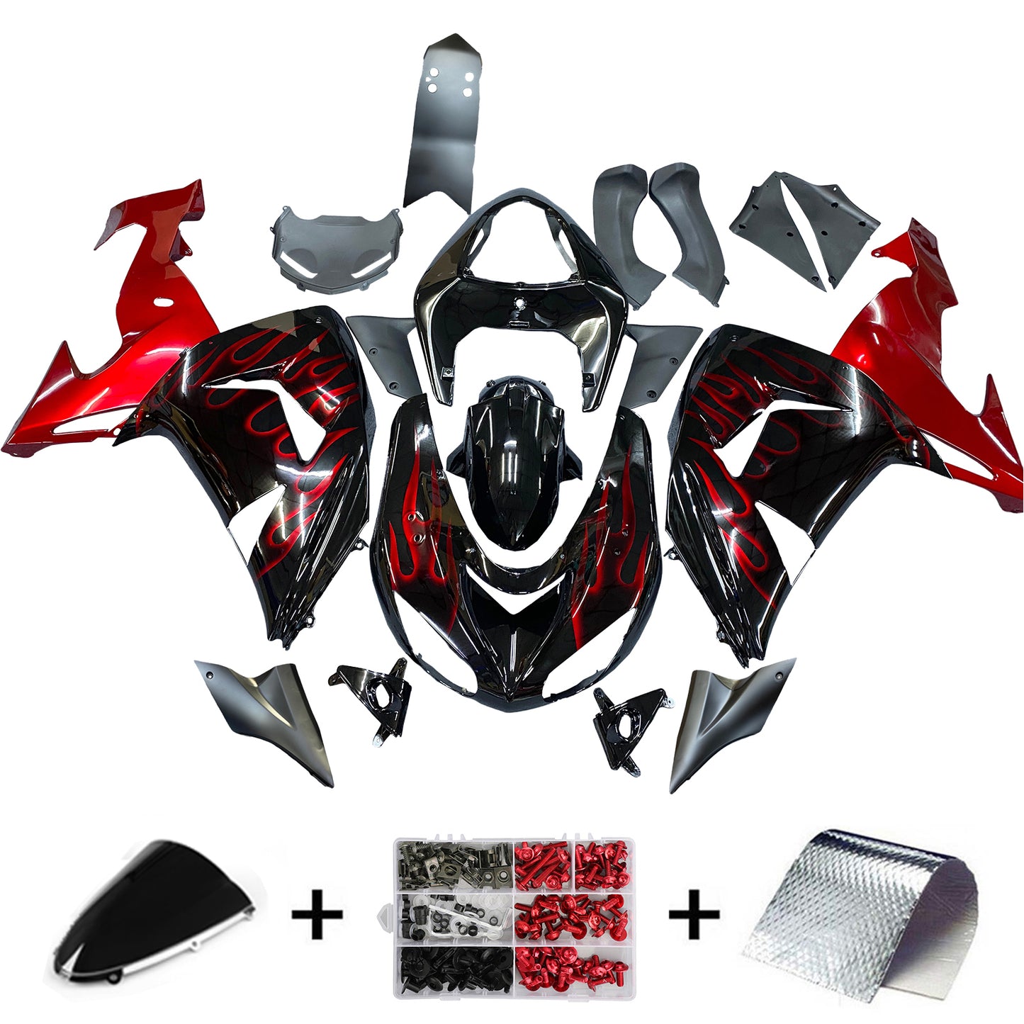 Amotopart Red Flames Injection Approxing Kit Plastique Pour Kawasaki ZX10R 2006 2007 Générique