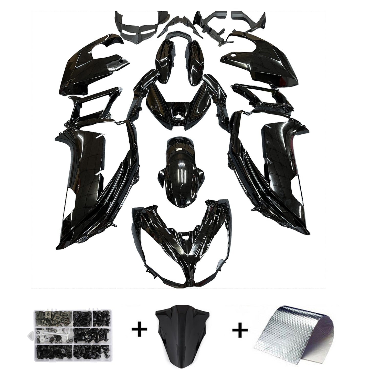 Amotopart Injection Vente Kit Plastique Pour Kawasaki Ninja 650 EX650 2012-2016 GLOSS Black Generic