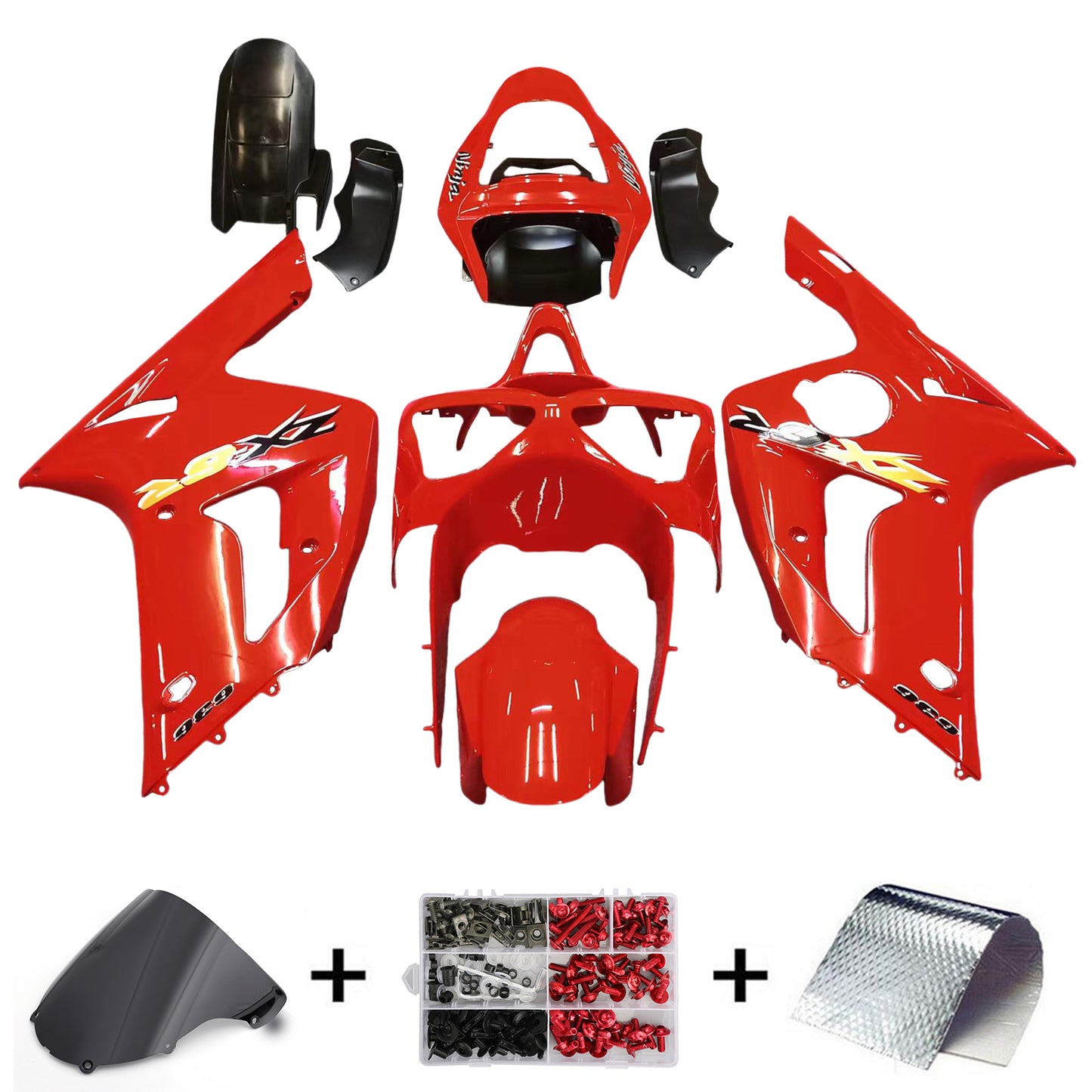 Kit de carénage rouge Amotopart 2003-2004 Kawasaki ZX6R