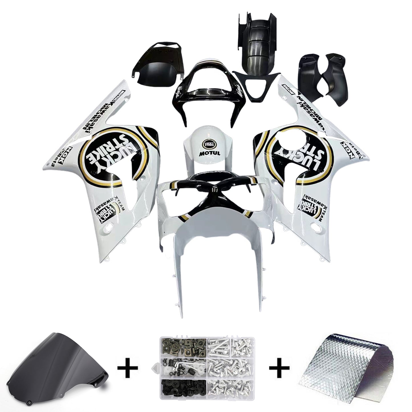 Kit de carénage Amotopart 2003-2004 Kawasaki ZX6R Multi Blanc