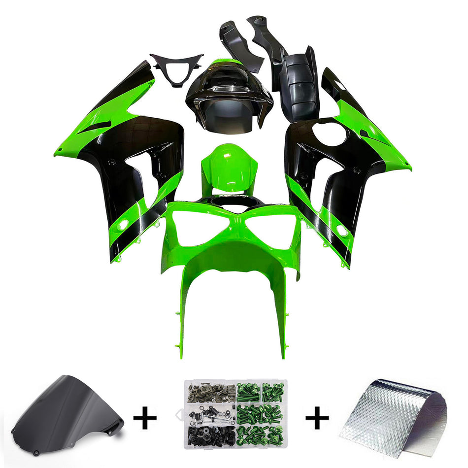 Amotopart 2003-2004 Kawasaki ZX6R Verkleidung Green & Black Kit