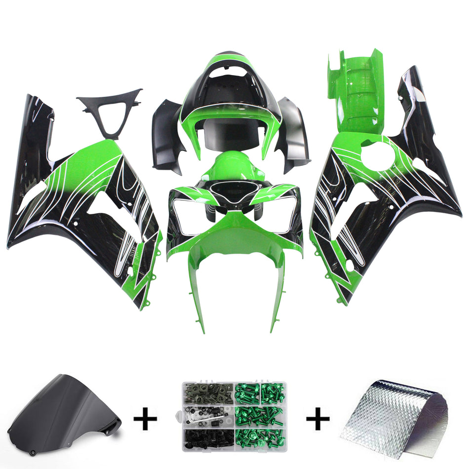 Amotopart 2003-2004 Kawasaki ZX6R 636 Schwarzes Grünverkleidungskit
