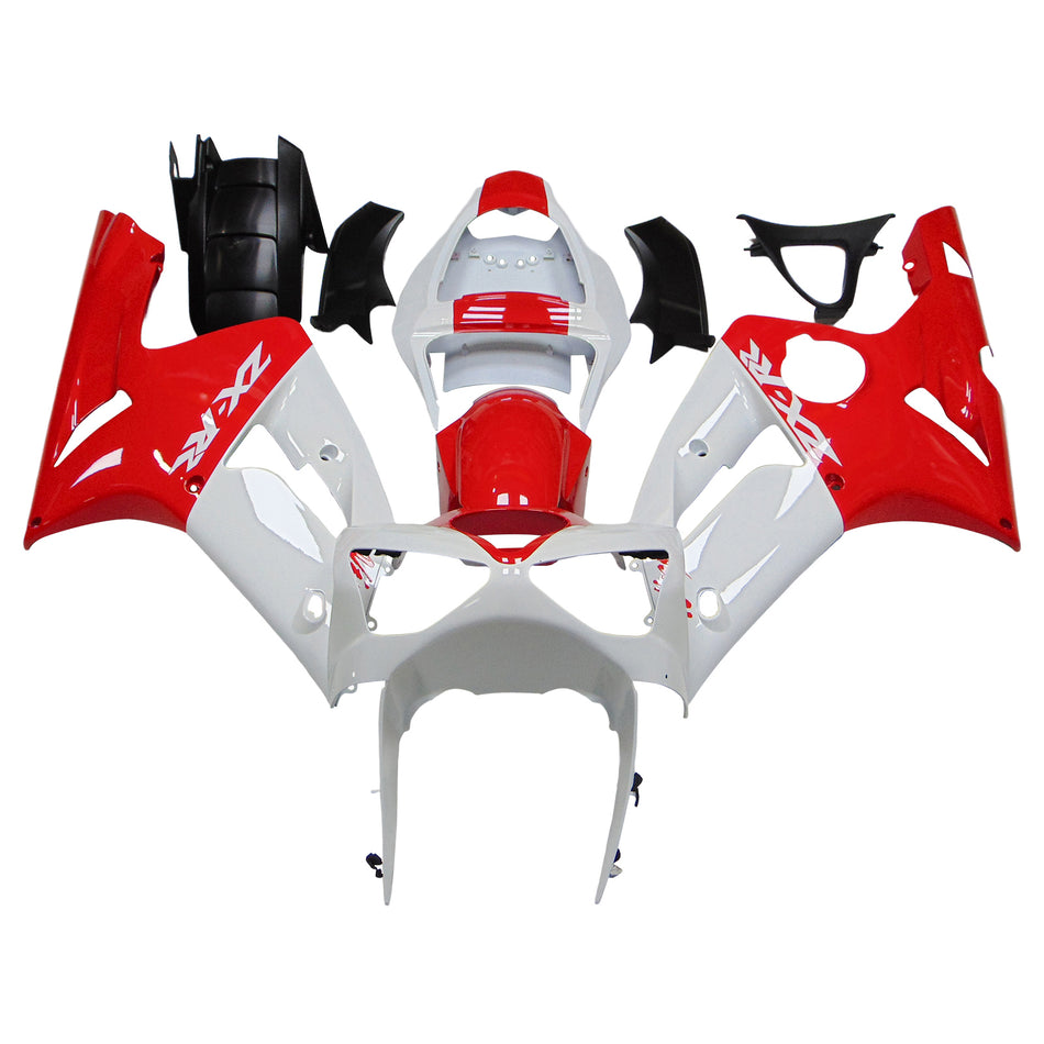 Amotopart 2003-2004 Kawasaki ZX6R 636 Red White Fearing Kit