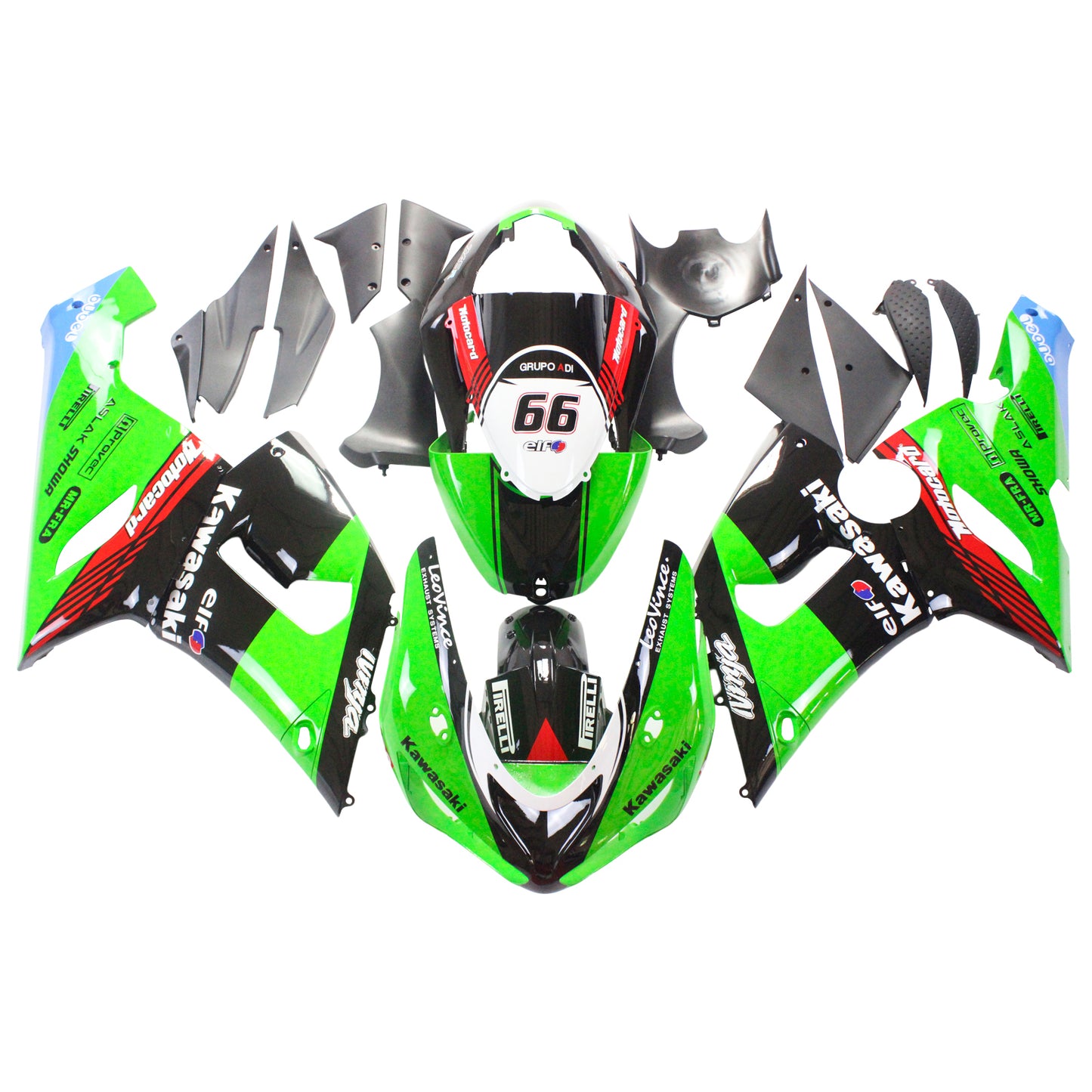 Amotopart Kawasaki 2005-2006 ZX6R 636 Kit Craignant Noir Mix Vert