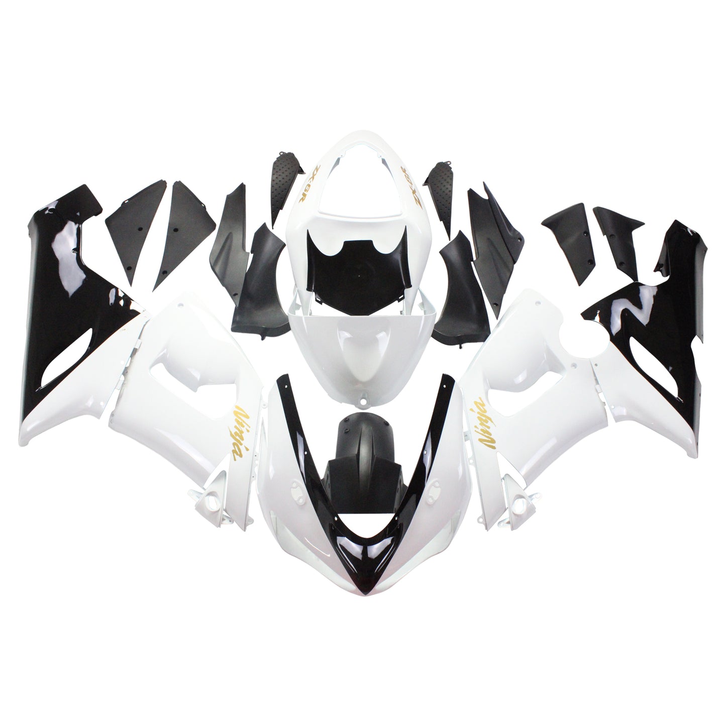 Amotopart Kawasaki 2005-2006 ZX6R 636 White Black Fearing Kit