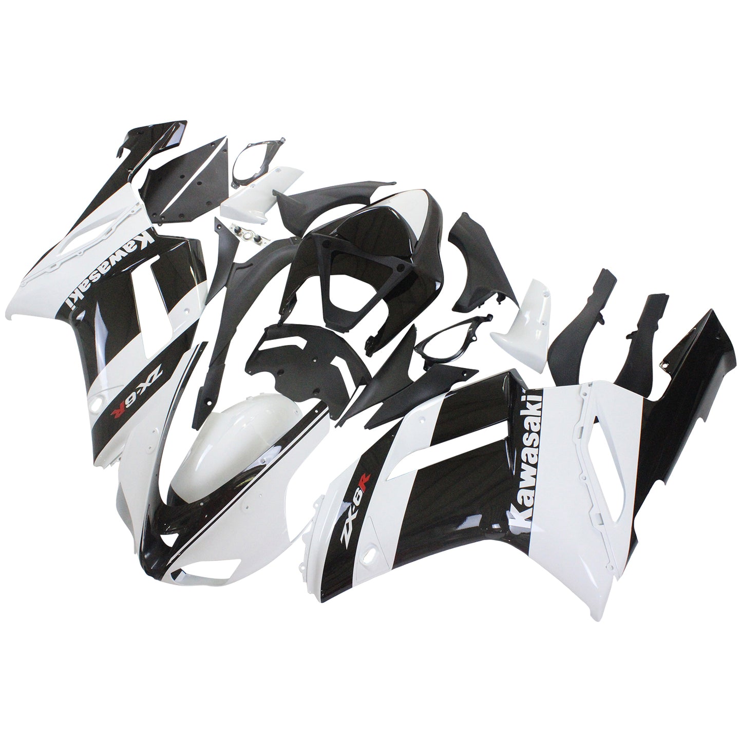 Kit de peur Amotopart Kawasaki 2007-2008 ZX6R 636 Blanc Noir