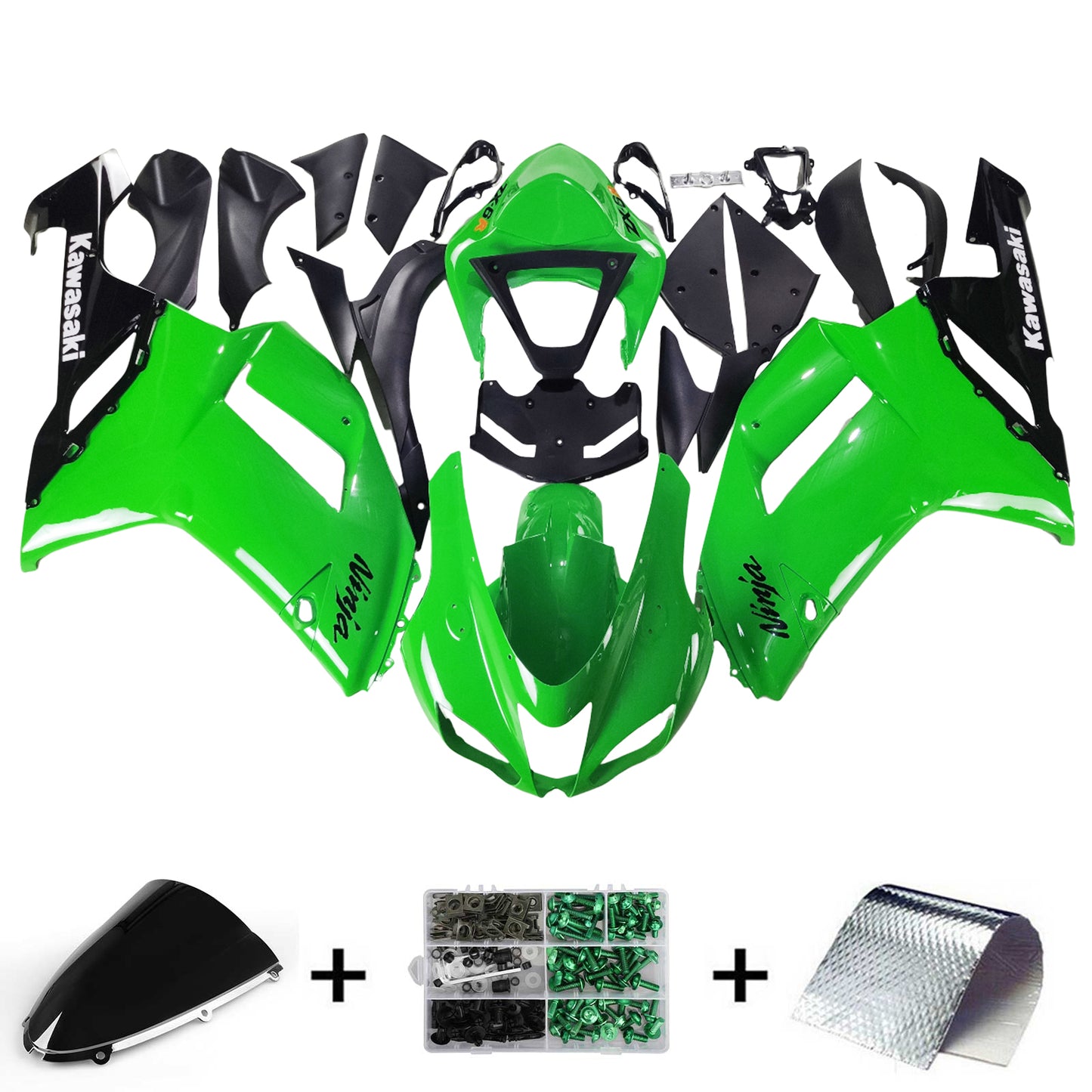 Kit de peur verte Amotopart Kawasaki 2007-2008 ZX6R 636