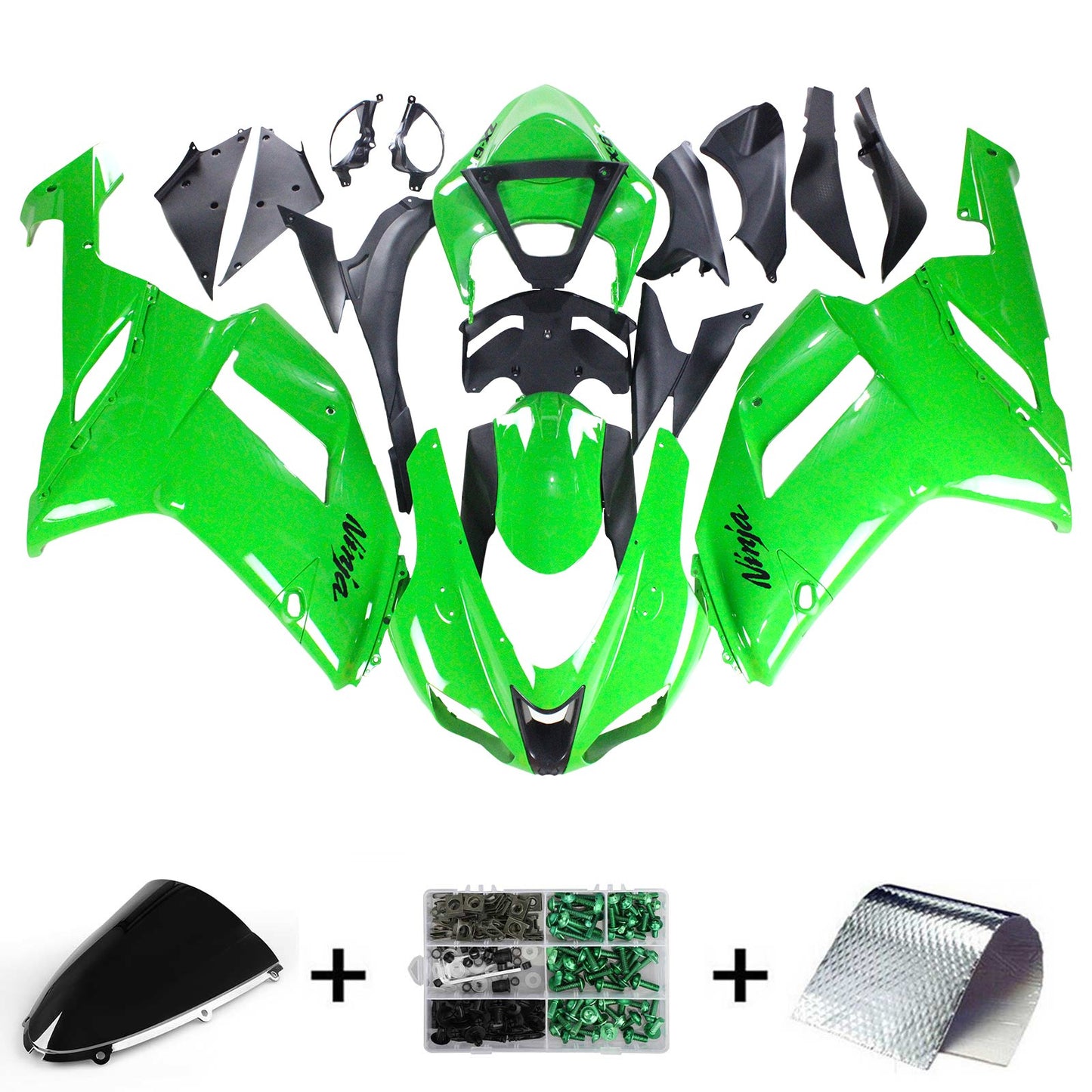 Amotopart Kawasaki 2007-2008 ZX6R 636 Green Fearing Kit