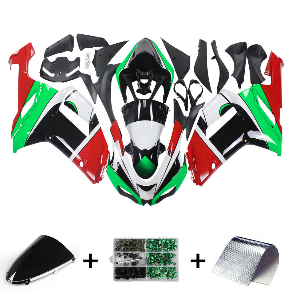 Amotopart Kawasaki 2007-2008 ZX6R 636 Kit Craignant Vert Rouge