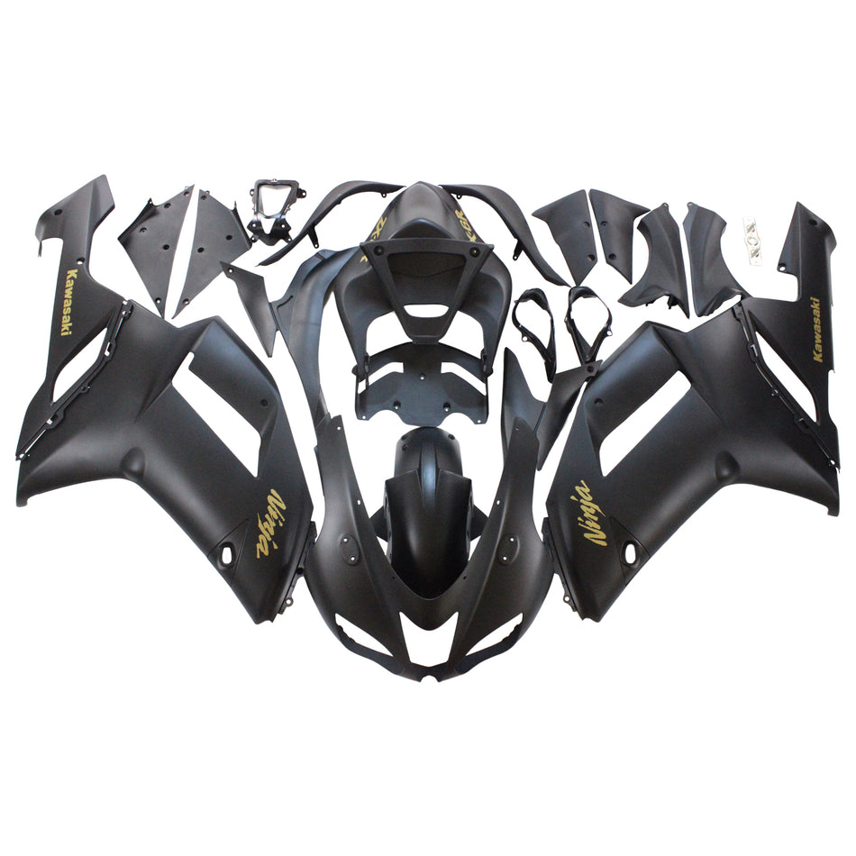 Amotopart Kawasaki 2007-2008 ZX6R 636 Kit de vente noir mat avec logos jaunes