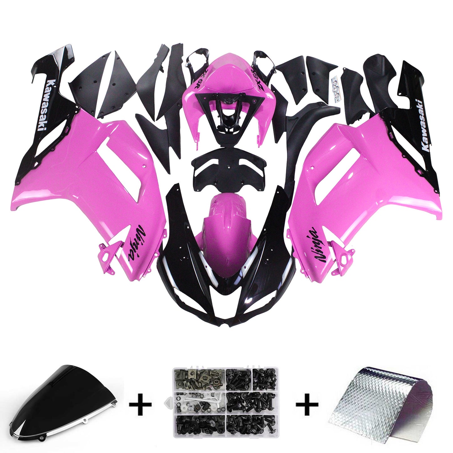 Amotopart Kawasaki 2007-2008 ZX6R 636 Black Pink Fairing Kit